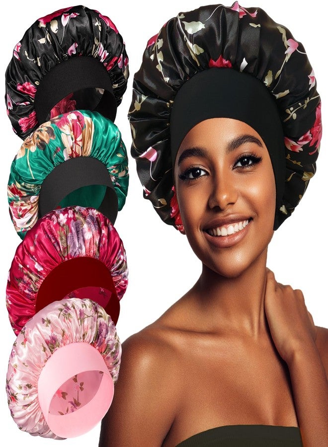 vidsel 4PCS Satin Bonnet, Bonnets for Women, Silk Hair Bonnet for Sleeping, Wide Band Sleep Cap for Curly Hair Braids - Image 1